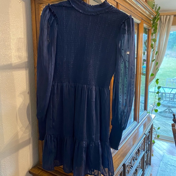 Heartful Romance Navy Striped Smocked Long Sleeve Mini Dress - Picture 5 of 8